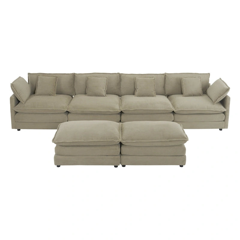 6-Piece 149.6 Corduroy Upholstered U-Shaped Modular Sectional Sofa with Side Storage Pockets