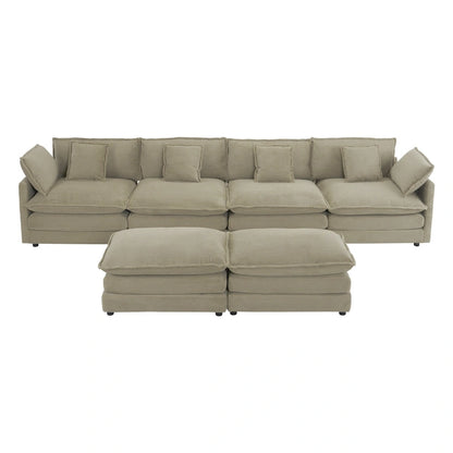 6-Piece 149.6 Corduroy Upholstered U-Shaped Modular Sectional Sofa with Side Storage Pockets