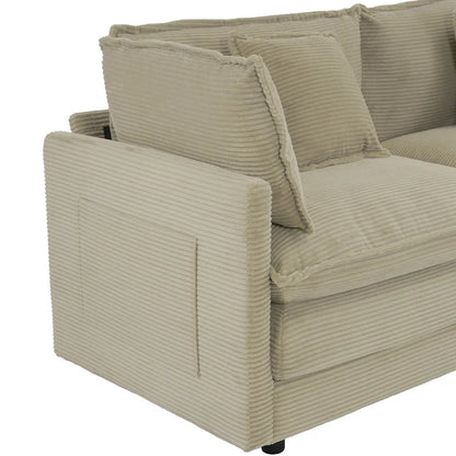 6-Piece 149.6 Corduroy Upholstered U-Shaped Modular Sectional Sofa with Side Storage Pockets