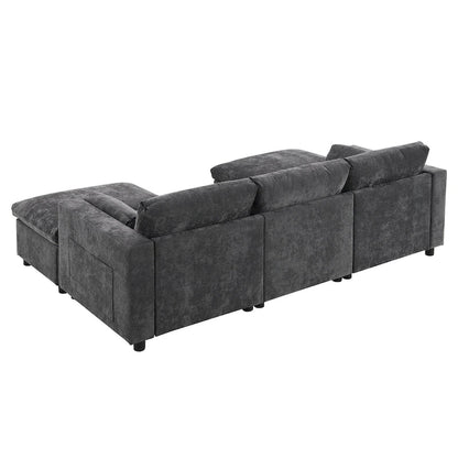 86.5 Chenille Modular Sofa with Storage Pockets, Movable Ottomans