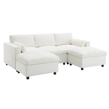 86.5 Chenille Modular Sofa with Storage Pockets, Movable Ottomans