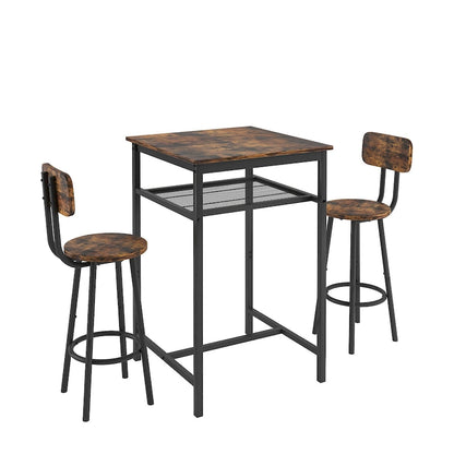 Modern Style 3-Piece Dining Set with Square Table, Partition and 2 Bar Stools