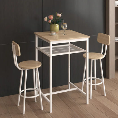 Modern Style 3-Piece Dining Set with Square Table, Partition and 2 Bar Stools