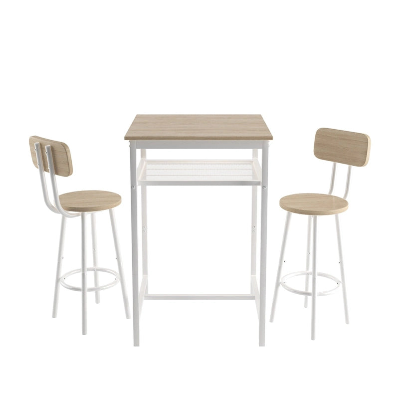 Modern Style 3-Piece Dining Set with Square Table, Partition and 2 Bar Stools