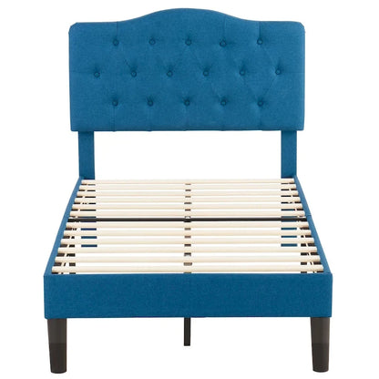 VECELO Modern Tufted Upholstered Bed Frame with Height- Adjustable Headboard,Dark Blue