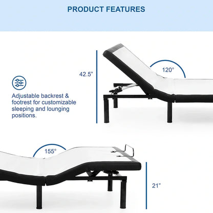 Brenner Modern Black Adjustable Bed Frame with 4 Positions and USB Ports by Furniture of America
