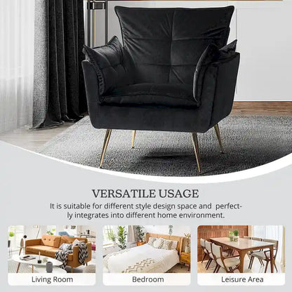 1ida Modern Velvet Tufted Accent Armchair with Gold Metal Legs Set of 2 by HULALA HOME