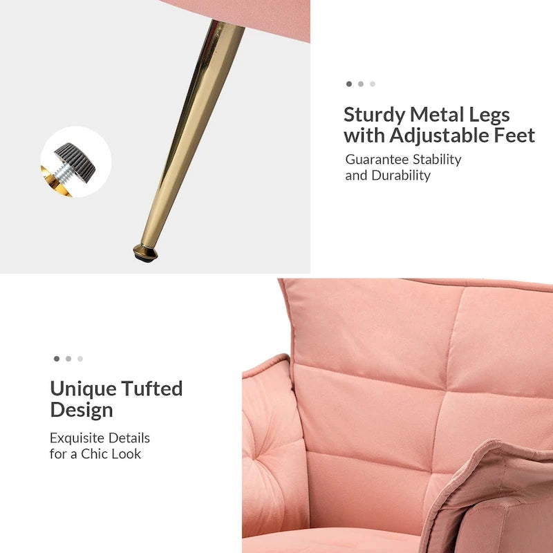 1ida Modern Velvet Tufted Accent Armchair with Gold Metal Legs Set of 2 by HULALA HOME