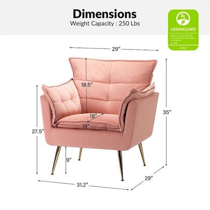 1ida Modern Velvet Tufted Accent Armchair with Gold Metal Legs Set of 2 by HULALA HOME