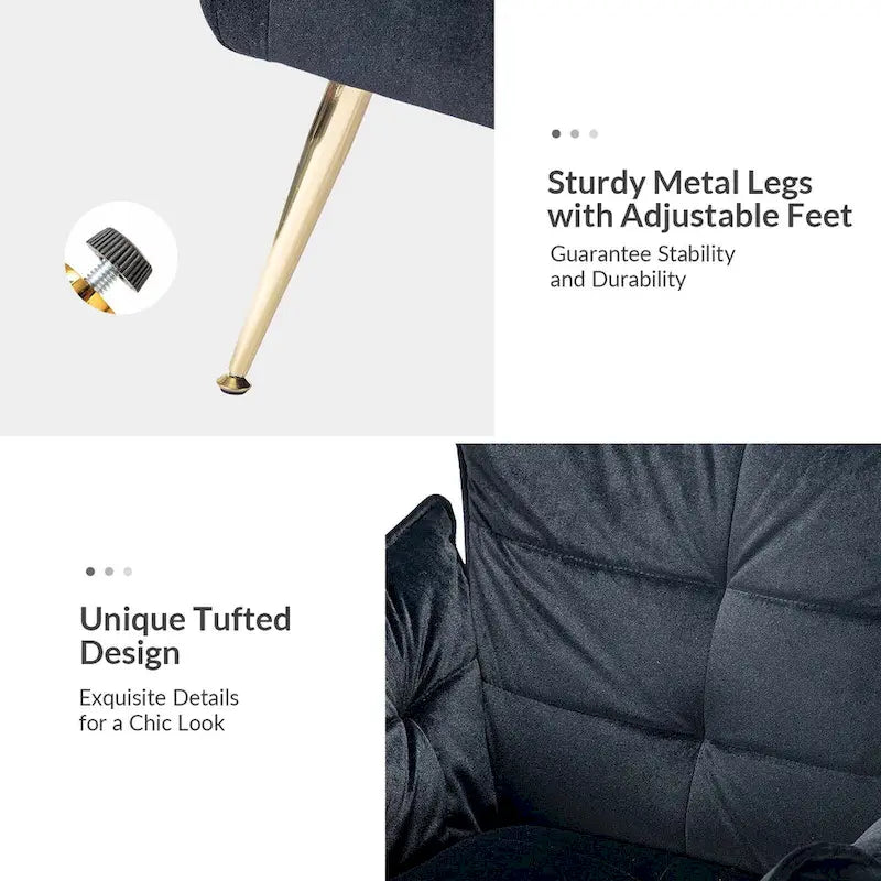 1ida Modern Velvet Tufted Accent Armchair with Gold Metal Legs Set of 2 by HULALA HOME
