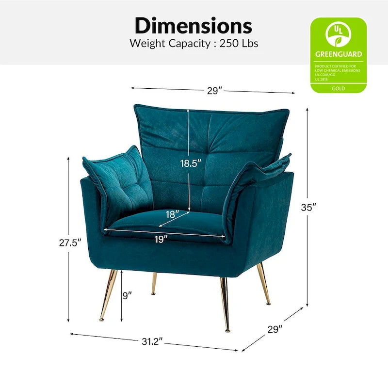 1ida Modern Velvet Tufted Accent Armchair with Gold Metal Legs Set of 2 by HULALA HOME