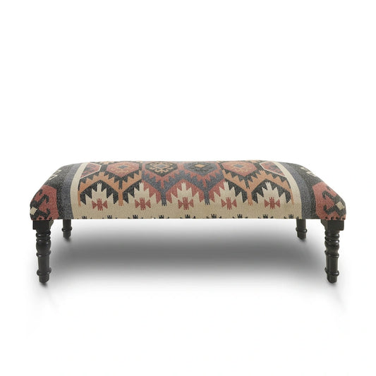 HomeRoots 47 Beige Brown and Rust and Black Jute and Wool Blend Upholstered Southwest Distressed Bench - 47 x 18 x 16