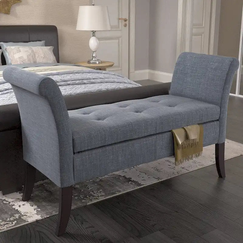 CorLiving Antonio Upholstered Storage Bench with Scrolled Arms