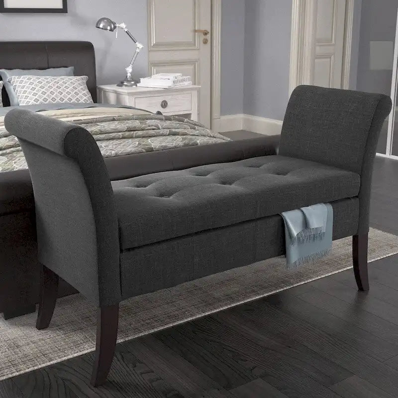 CorLiving Antonio Upholstered Storage Bench with Scrolled Arms