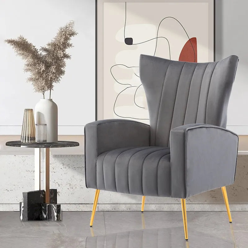 Velvet Accent Chair, Wingback Arm Chair with Gold Legs, Upholstered Single Sofa for Living Room Bedroom