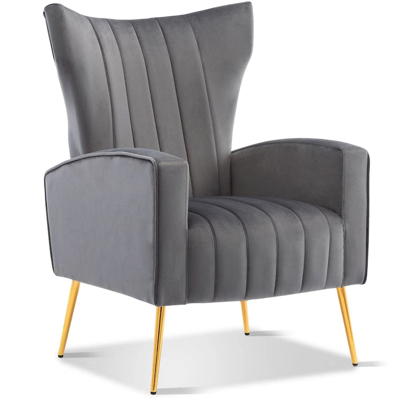 Velvet Accent Chair, Wingback Arm Chair with Gold Legs, Upholstered Single Sofa for Living Room Bedroom