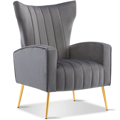 Velvet Accent Chair, Wingback Arm Chair with Gold Legs, Upholstered Single Sofa for Living Room Bedroom