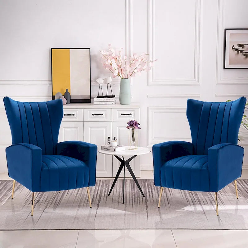 Velvet Accent Chair, Wingback Arm Chair with Gold Legs, Upholstered Single Sofa for Living Room Bedroom