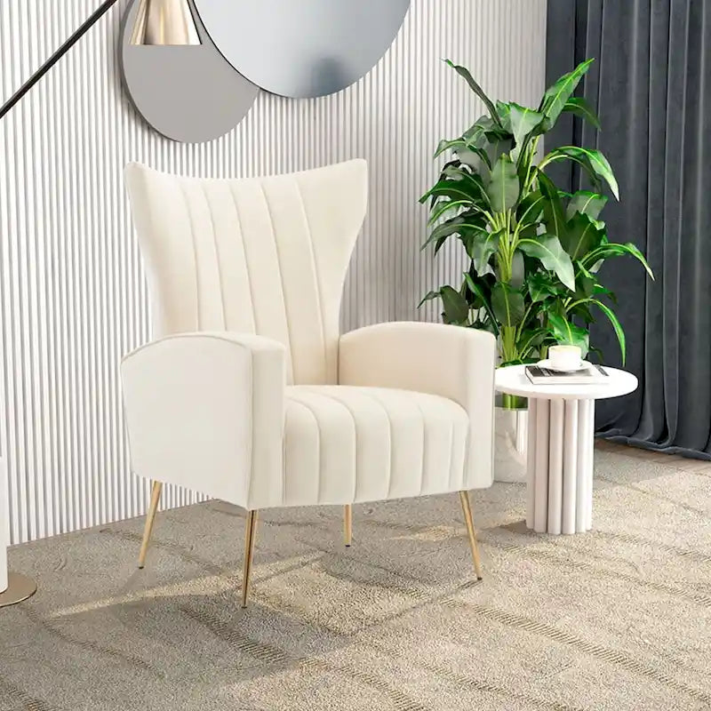 Velvet Accent Chair, Wingback Arm Chair with Gold Legs, Upholstered Single Sofa for Living Room Bedroom