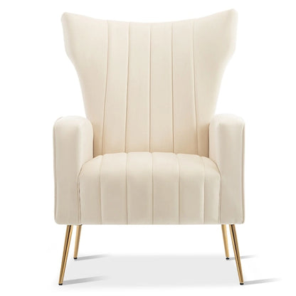 Velvet Accent Chair, Wingback Arm Chair with Gold Legs, Upholstered Single Sofa for Living Room Bedroom