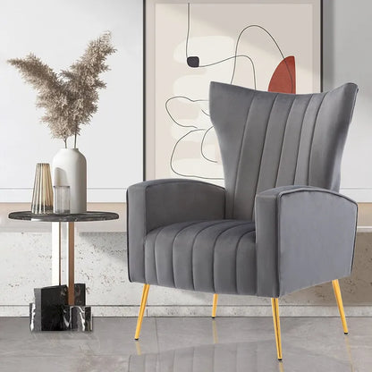 Velvet Accent Chair, Wingback Arm Chair with Gold Legs, Upholstered Single Sofa for Living Room Bedroom