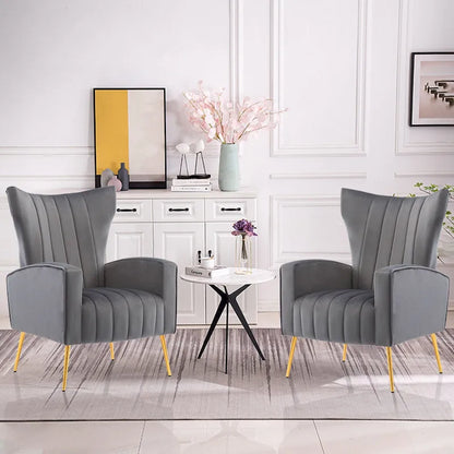 Velvet Accent Chair, Wingback Arm Chair with Gold Legs, Upholstered Single Sofa for Living Room Bedroom