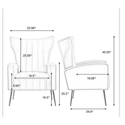 Velvet Accent Chair, Wingback Arm Chair with Gold Legs, Upholstered Single Sofa for Living Room Bedroom