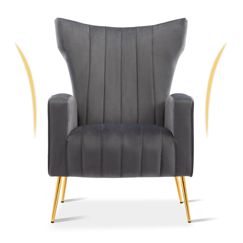 Velvet Accent Chair, Wingback Arm Chair with Gold Legs, Upholstered Single Sofa for Living Room Bedroom