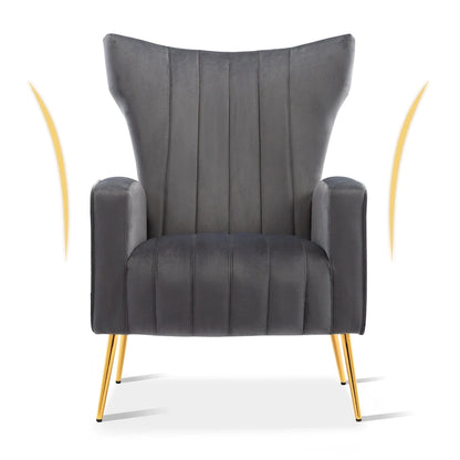 Velvet Accent Chair, Wingback Arm Chair with Gold Legs, Upholstered Single Sofa for Living Room Bedroom