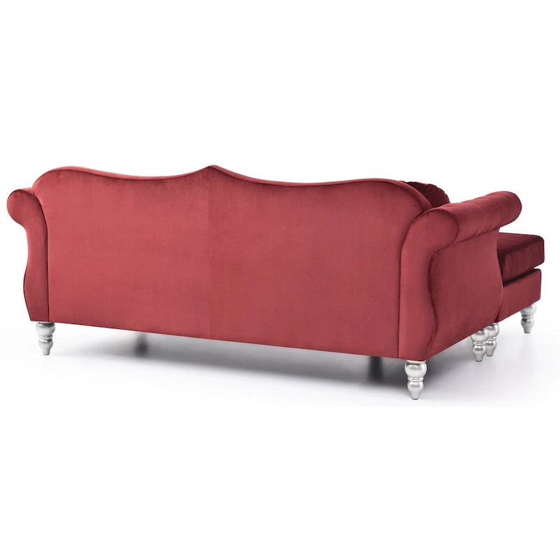 Hollywood 81 in. Velvet Chesterfield Sectional Sofa with 2-Throw Pillow - 81L x 35W x 34H