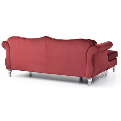 Hollywood 81 in. Velvet Chesterfield Sectional Sofa with 2-Throw Pillow - 81L x 35W x 34H