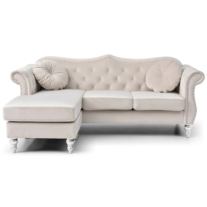 Hollywood 81 in. Velvet Chesterfield Sectional Sofa with 2-Throw Pillow - 81L x 35W x 34H
