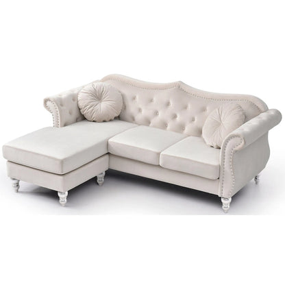 Hollywood 81 in. Velvet Chesterfield Sectional Sofa with 2-Throw Pillow - 81L x 35W x 34H