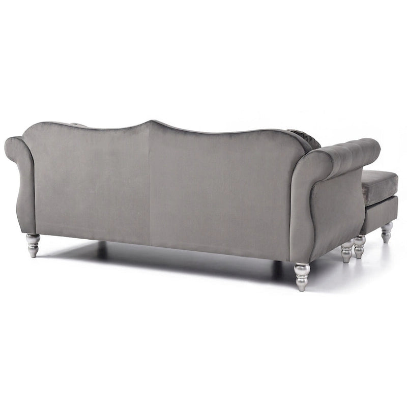 Hollywood 81 in. Velvet Chesterfield Sectional Sofa with 2-Throw Pillow - 81L x 35W x 34H
