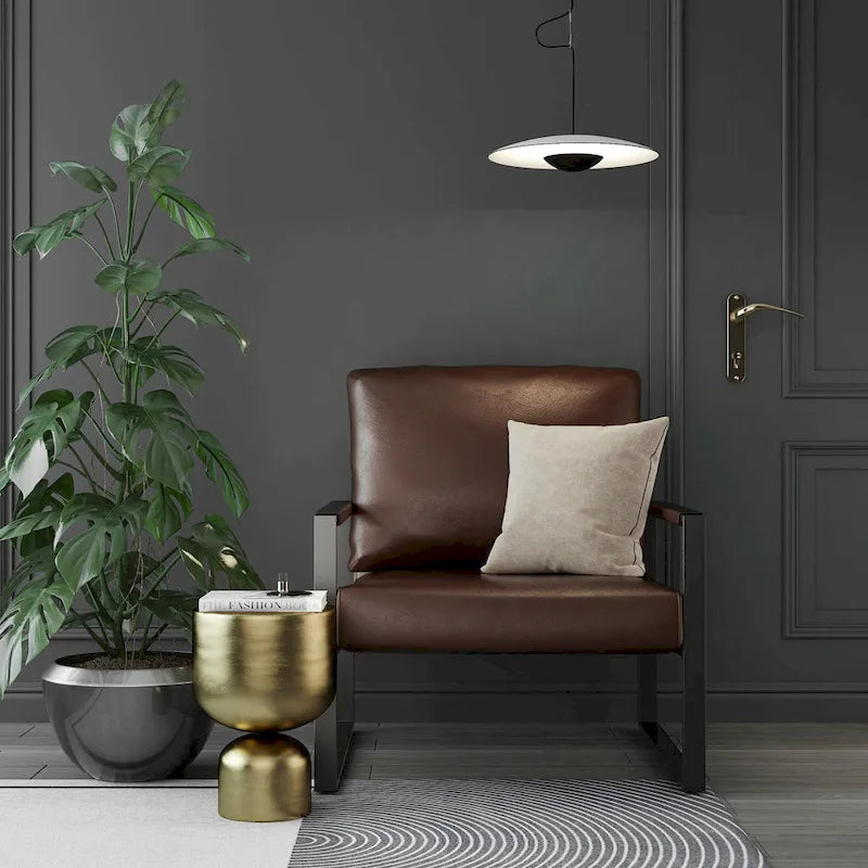 Eureka Modern Vintage Upholstered PU Leather Armchair, Mid Century Accent Chairs with Steel Frame, Leisure Chairs