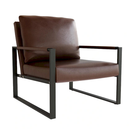 Eureka Modern Vintage Upholstered PU Leather Armchair, Mid Century Accent Chairs with Steel Frame, Leisure Chairs