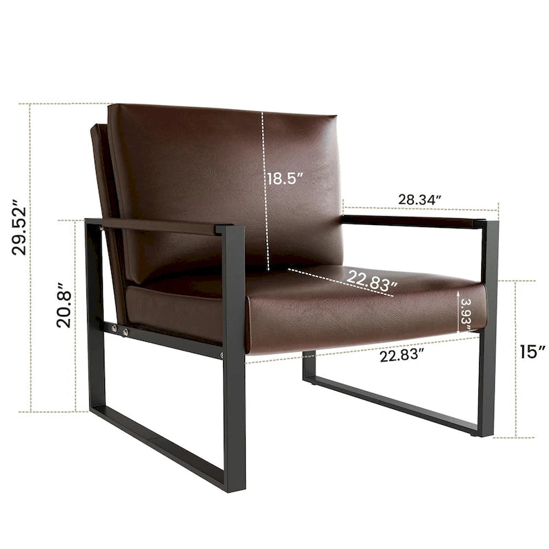 Eureka Modern Vintage Upholstered PU Leather Armchair, Mid Century Accent Chairs with Steel Frame, Leisure Chairs