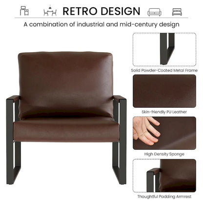 Eureka Modern Vintage Upholstered PU Leather Armchair, Mid Century Accent Chairs with Steel Frame, Leisure Chairs