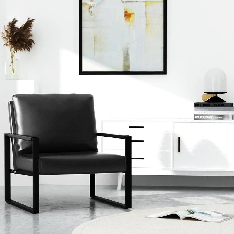 Eureka Modern Vintage Upholstered PU Leather Armchair, Mid Century Accent Chairs with Steel Frame, Leisure Chairs