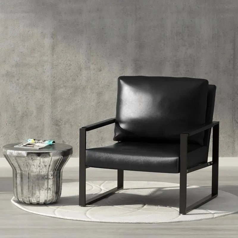 Eureka Modern Vintage Upholstered PU Leather Armchair, Mid Century Accent Chairs with Steel Frame, Leisure Chairs