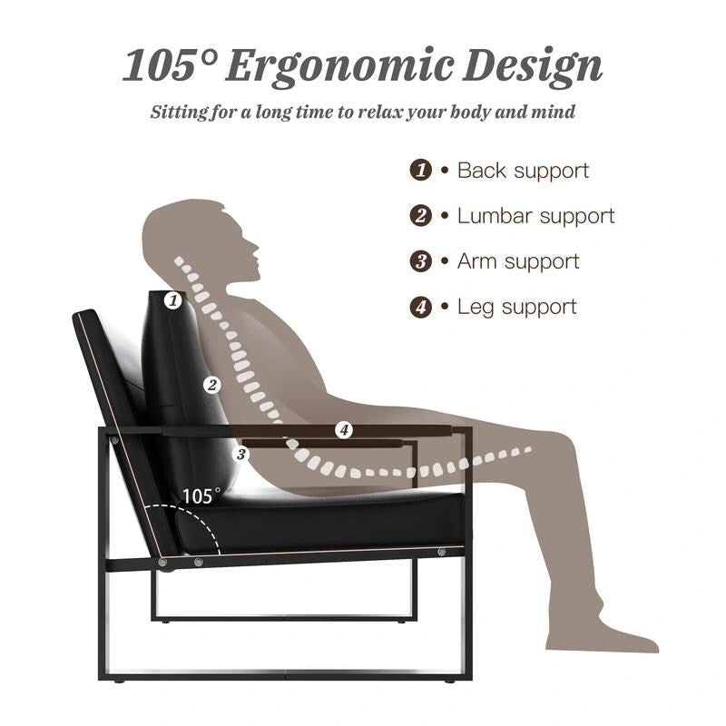 Eureka Modern Vintage Upholstered PU Leather Armchair, Mid Century Accent Chairs with Steel Frame, Leisure Chairs