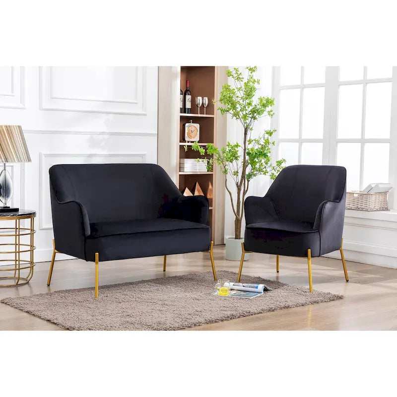 Porthos Home Kyler Loveseat Couch Sofa, Velvet Upholstery, Gold Chrome Legs