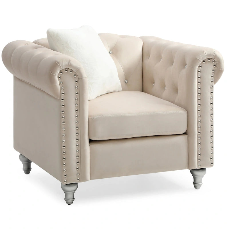 Raisa Velvet Crystal Accent Chair