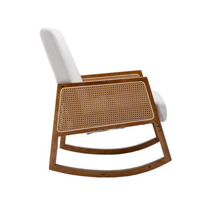 SEYNAR Modern PU Leather Rocking Chair with Rattan Arms