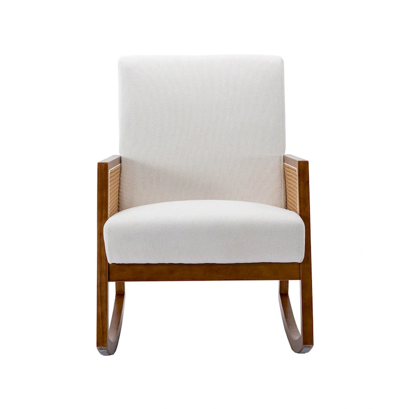 SEYNAR Modern PU Leather Rocking Chair with Rattan Arms