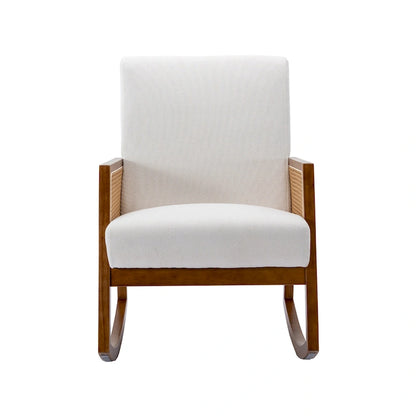 SEYNAR Modern PU Leather Rocking Chair with Rattan Arms