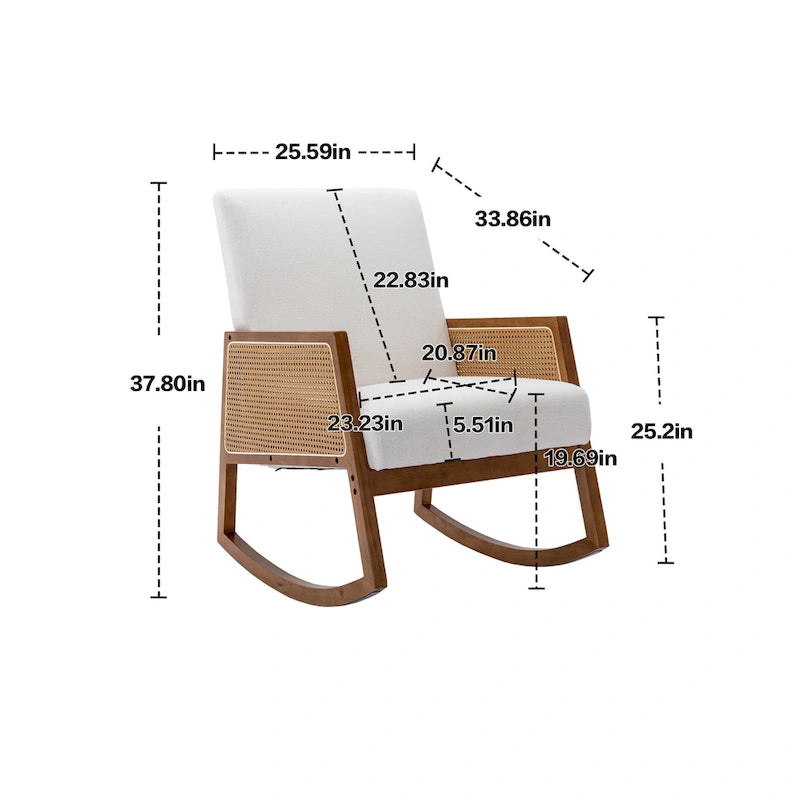 SEYNAR Modern PU Leather Rocking Chair with Rattan Arms