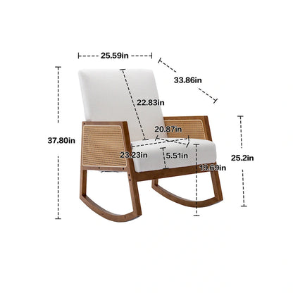SEYNAR Modern PU Leather Rocking Chair with Rattan Arms