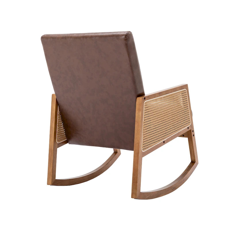 SEYNAR Modern PU Leather Rocking Chair with Rattan Arms