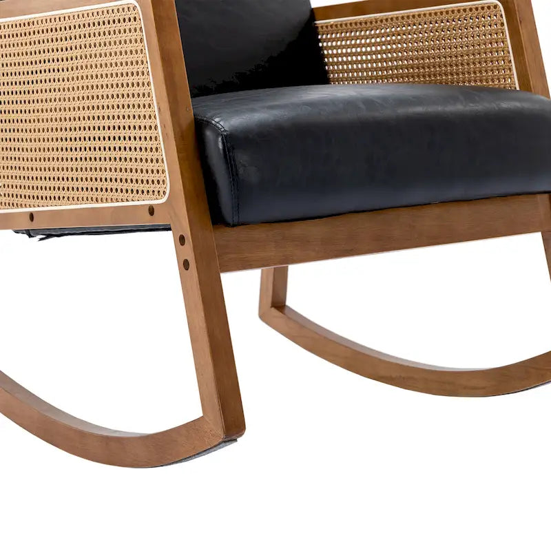 SEYNAR Modern PU Leather Rocking Chair with Rattan Arms